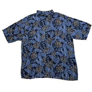 Hawaiian Shirt Men's XXLT‎ Floral Blue Button Down Beach Casual 90s Puritan